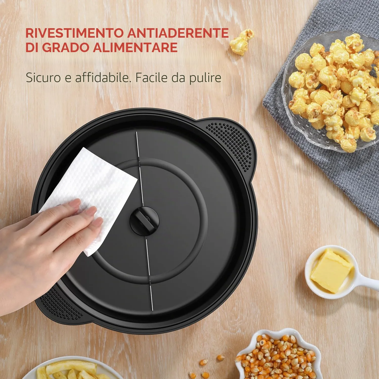 YASHE Macchina Popcorn Elettrica 650W Ciotola 3L Antiaderente