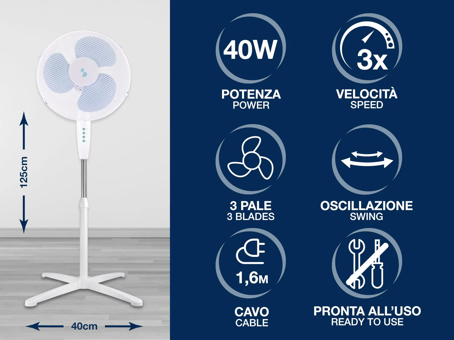 Beper P206VEN103 ventilatore a piantana 40W altezza 125cm