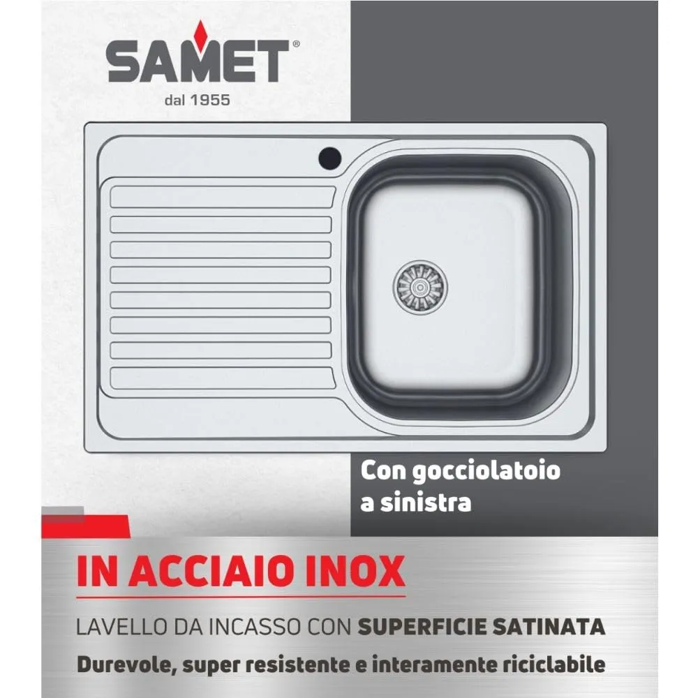 Samet Classic N273 lavello incasso 1 vasca inox 79x50 cm sx
