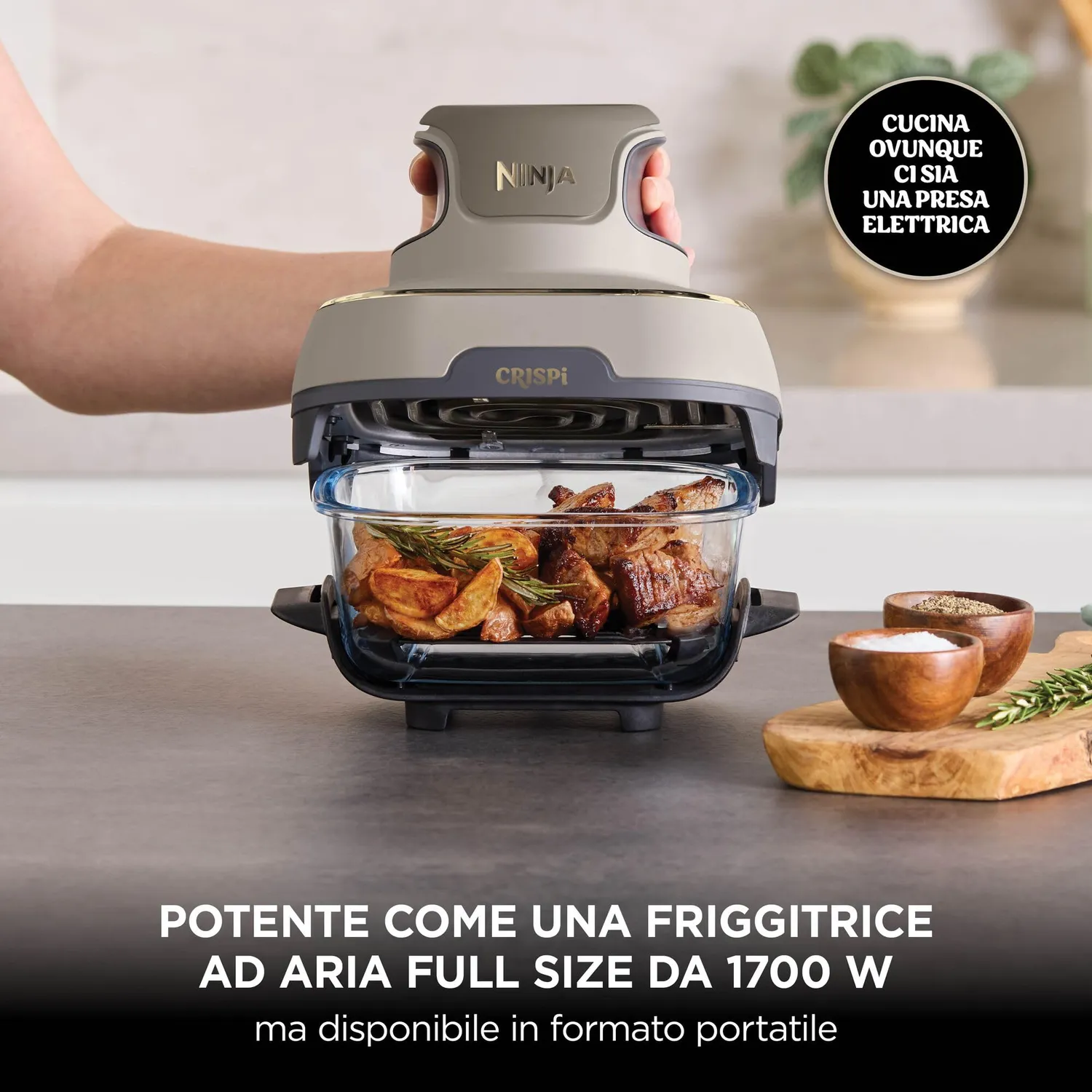 Ninja Crispi Friggitrice ad Aria Vetro Pietra Oro 1700W