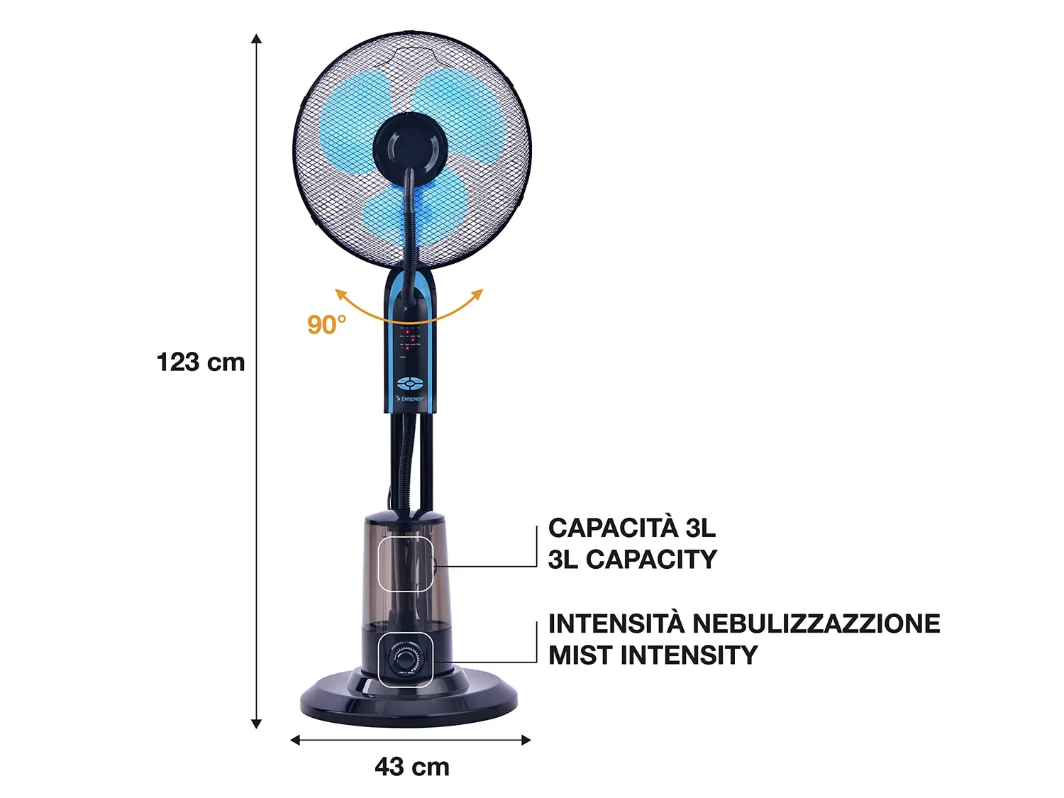Beper VE.502 Ventilatore con Nebulizzatore 3L Telecomando
