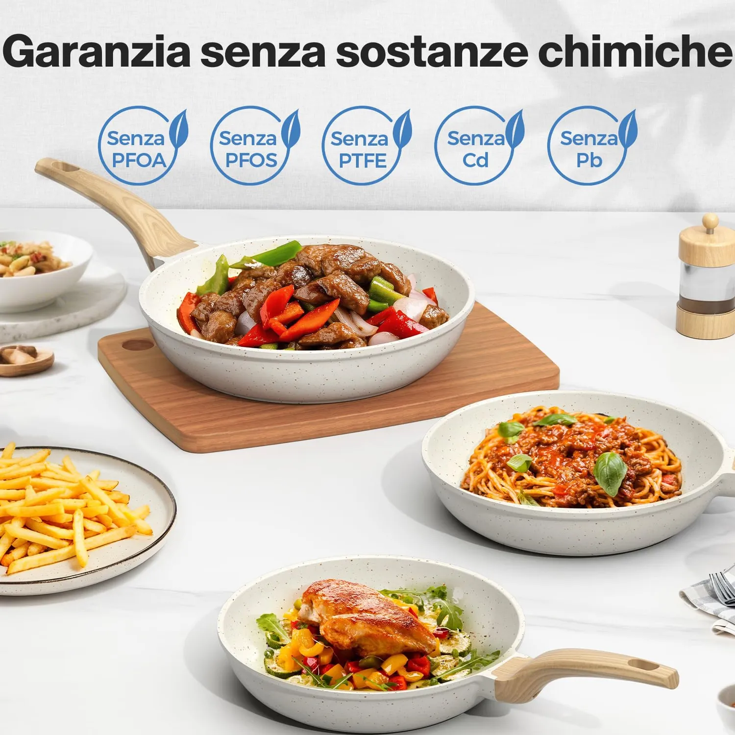 Yashe set 3 padelle antiaderenti 20-24-28 cm granito