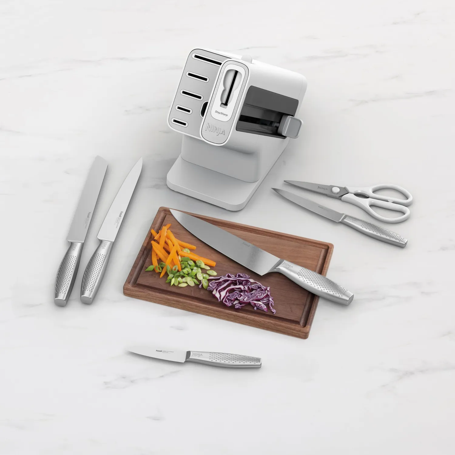 Ninja StaySharp set 6 coltelli cucina ceppo bianco affilatore