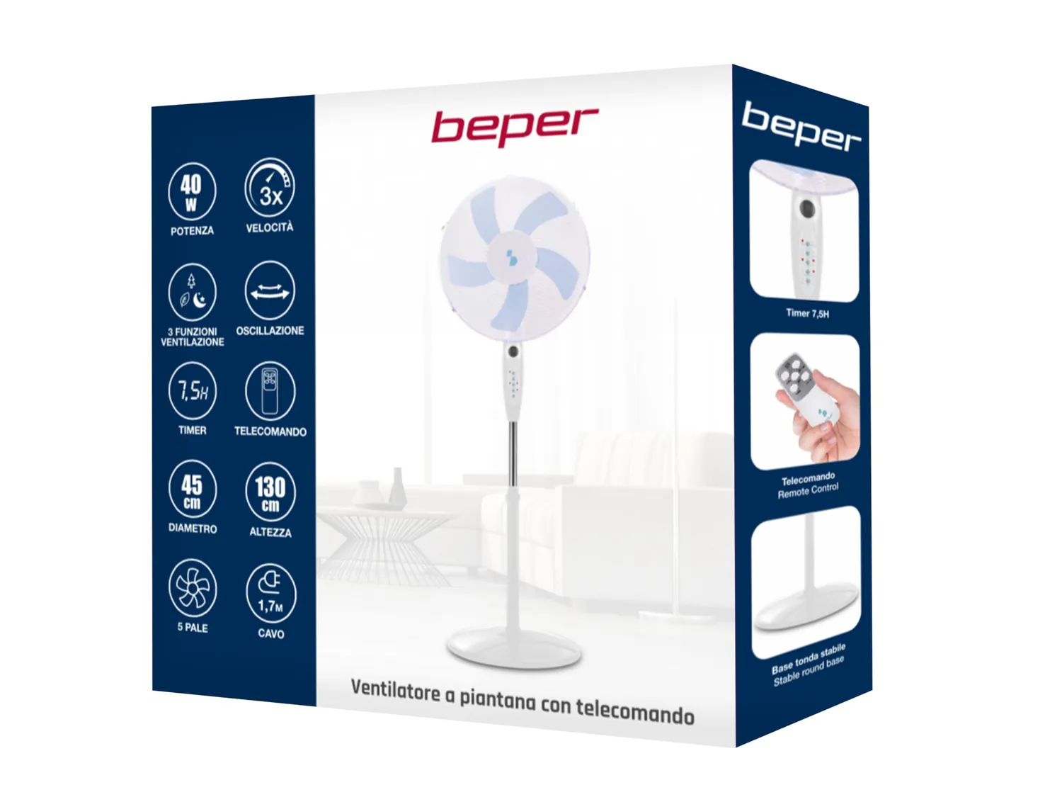 Beper ventilatore a piantana bianco 40 cm telecomando timer