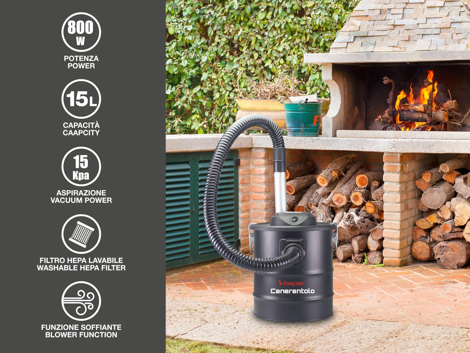 Beper P202ASP250 aspiracenere 15 L 800W con soffiante