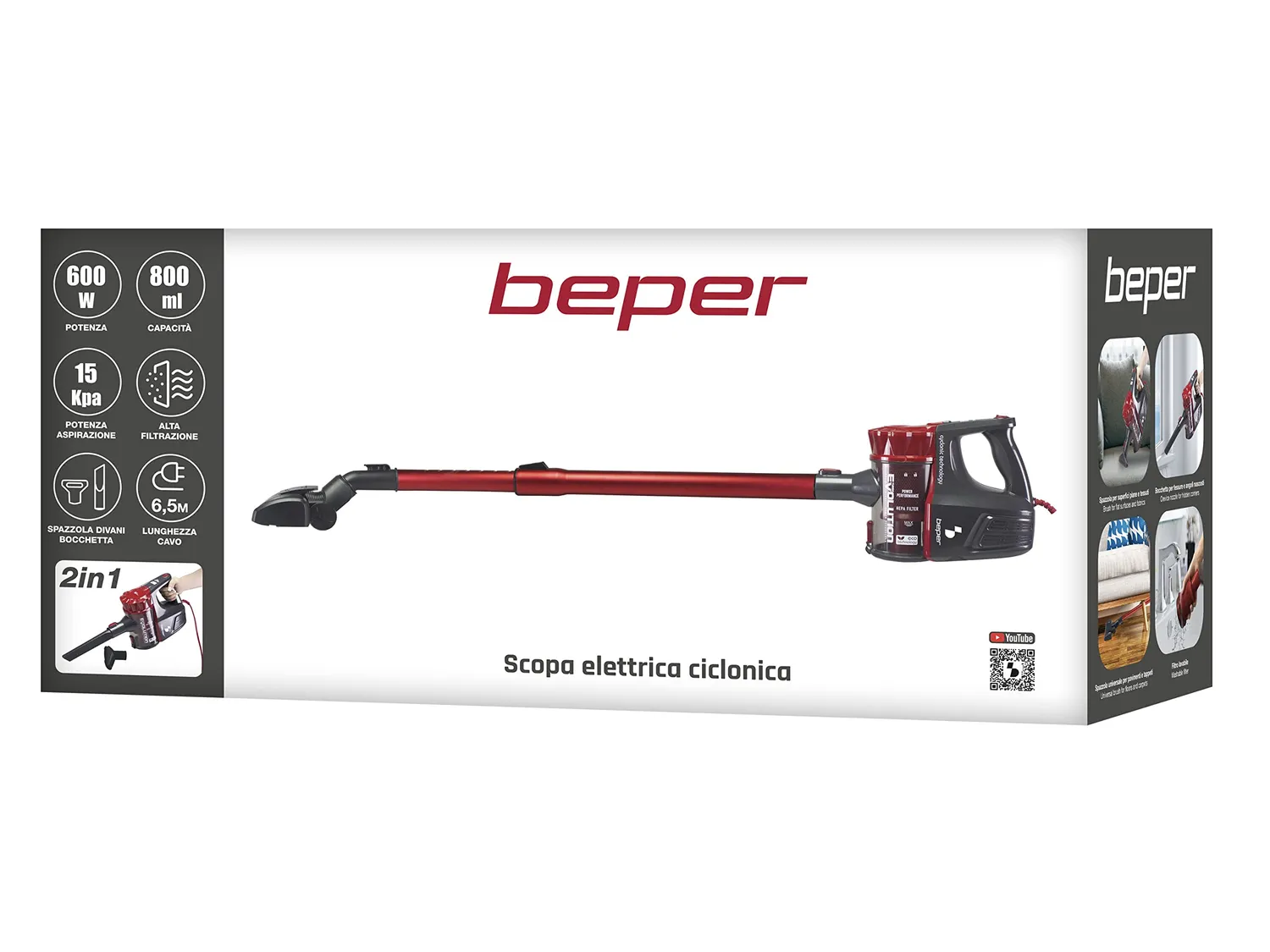 Beper P202ASP001 scopa elettrica 2in1 600W 800ml