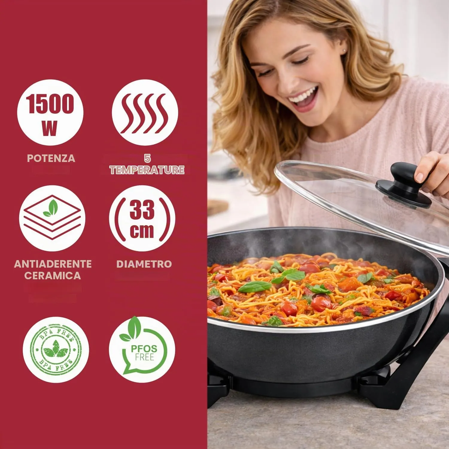 Beper P101COS100 wok elettrico 33 cm 5 litri ceramica