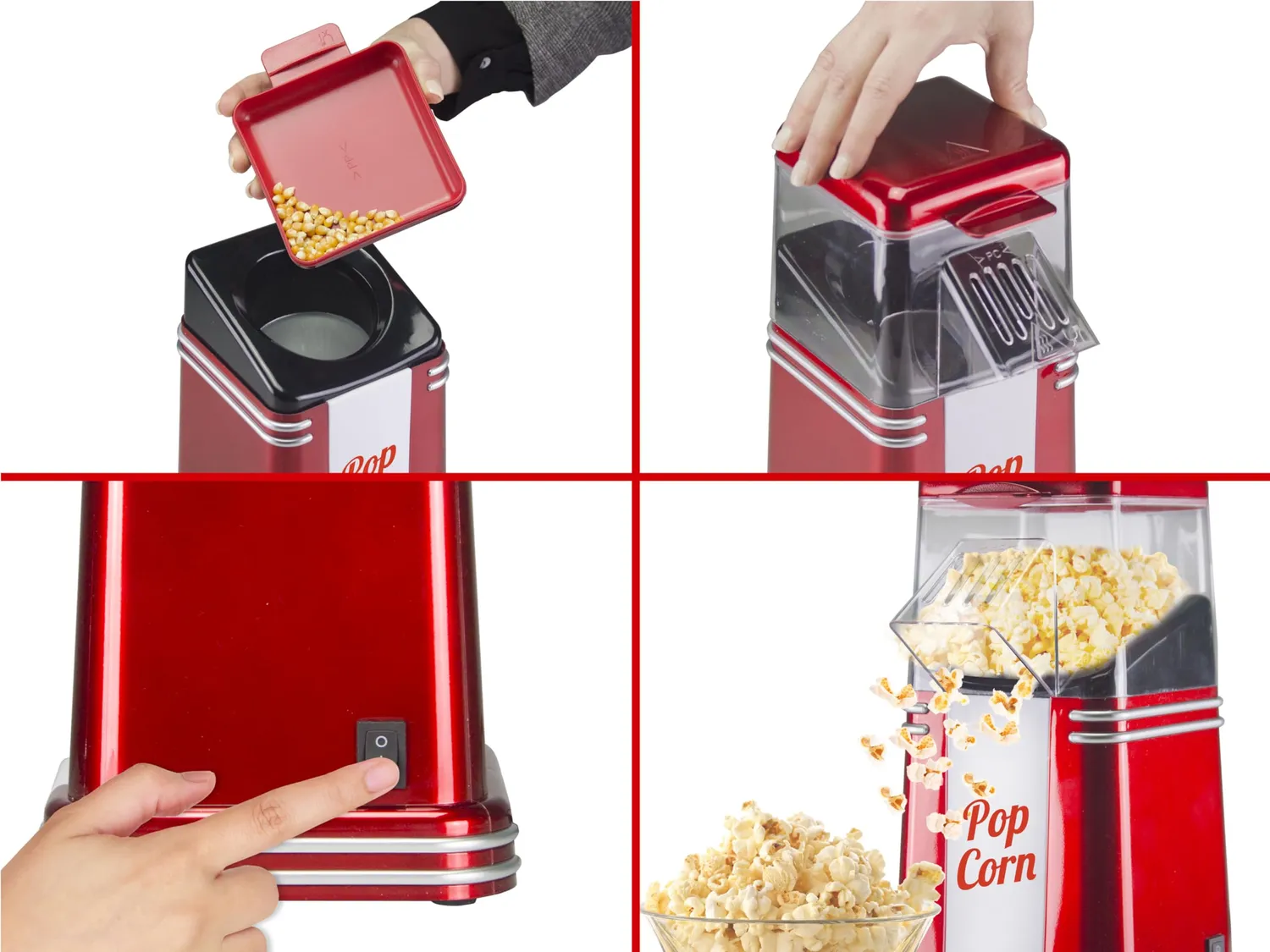 Beper 90.590Y macchina popcorn 1200W rossa aria calda