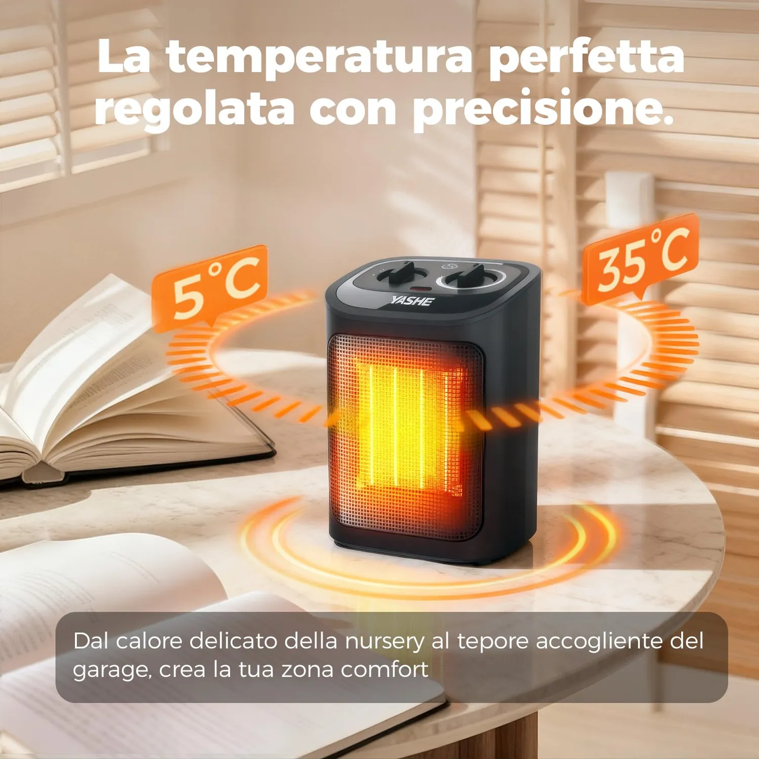 YASHE Stufa Elettrica Ceramica PTC 1500W 3 Modalità
