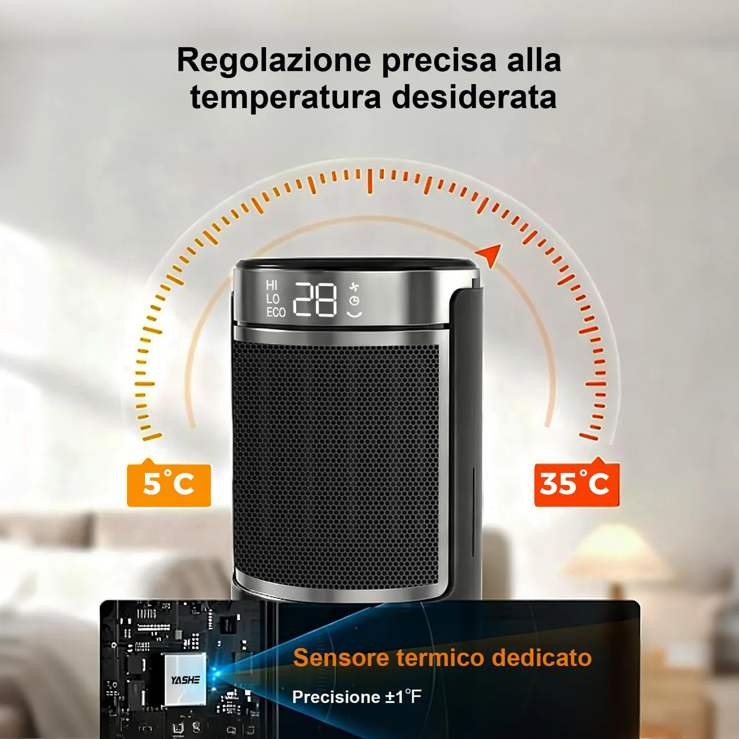 Yashe stufetta elettrica 1500W silenziosa con telecomando