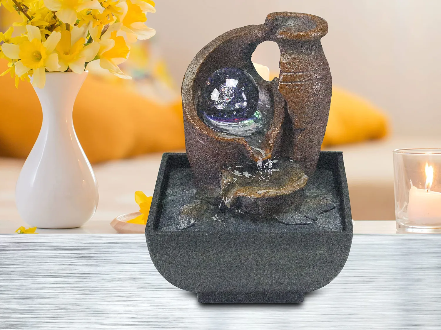 Beper Zen Anfora fontanella da interno nera con LED