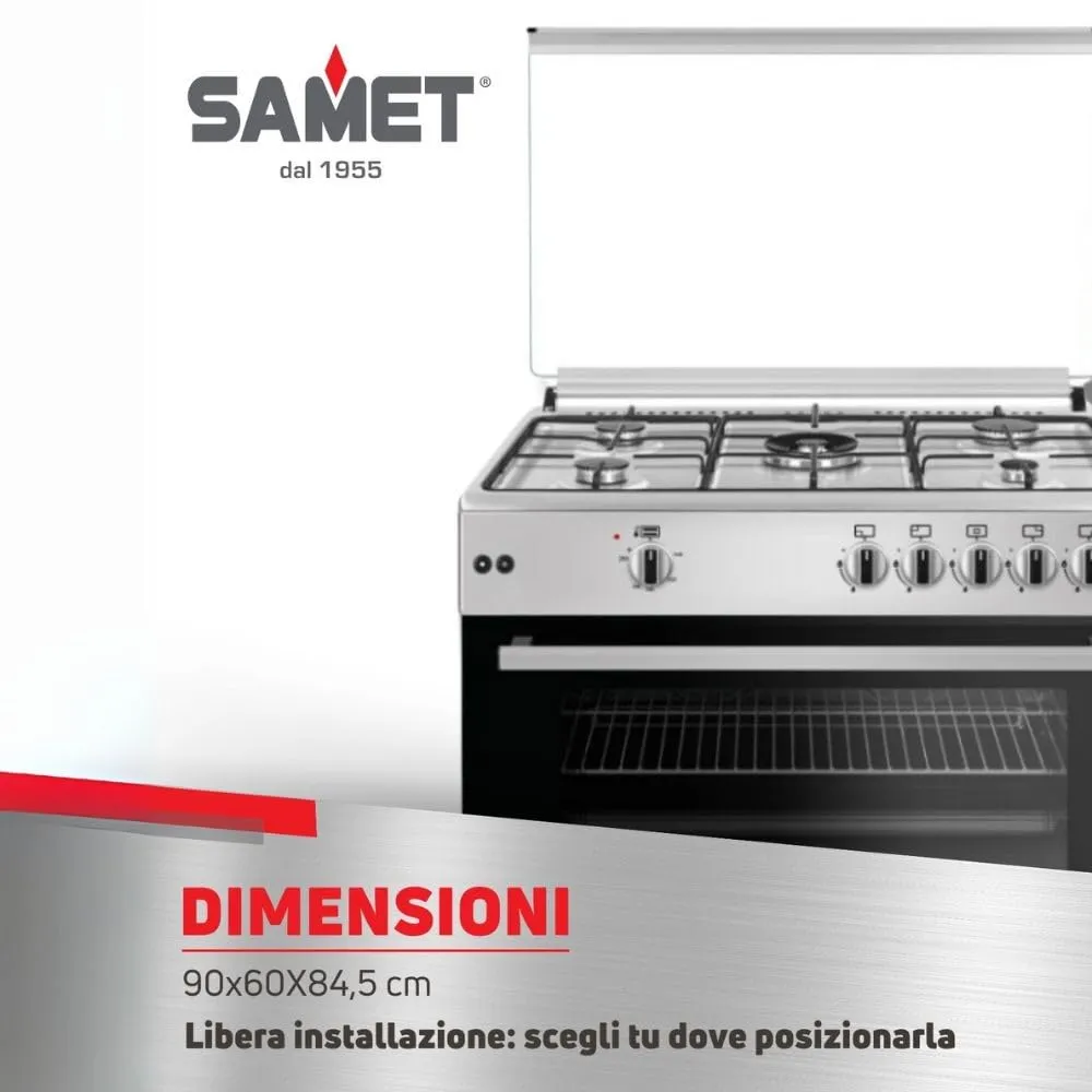 Samet Cerere90 cucina gas 5 fuochi forno ventilato inox 90 cm