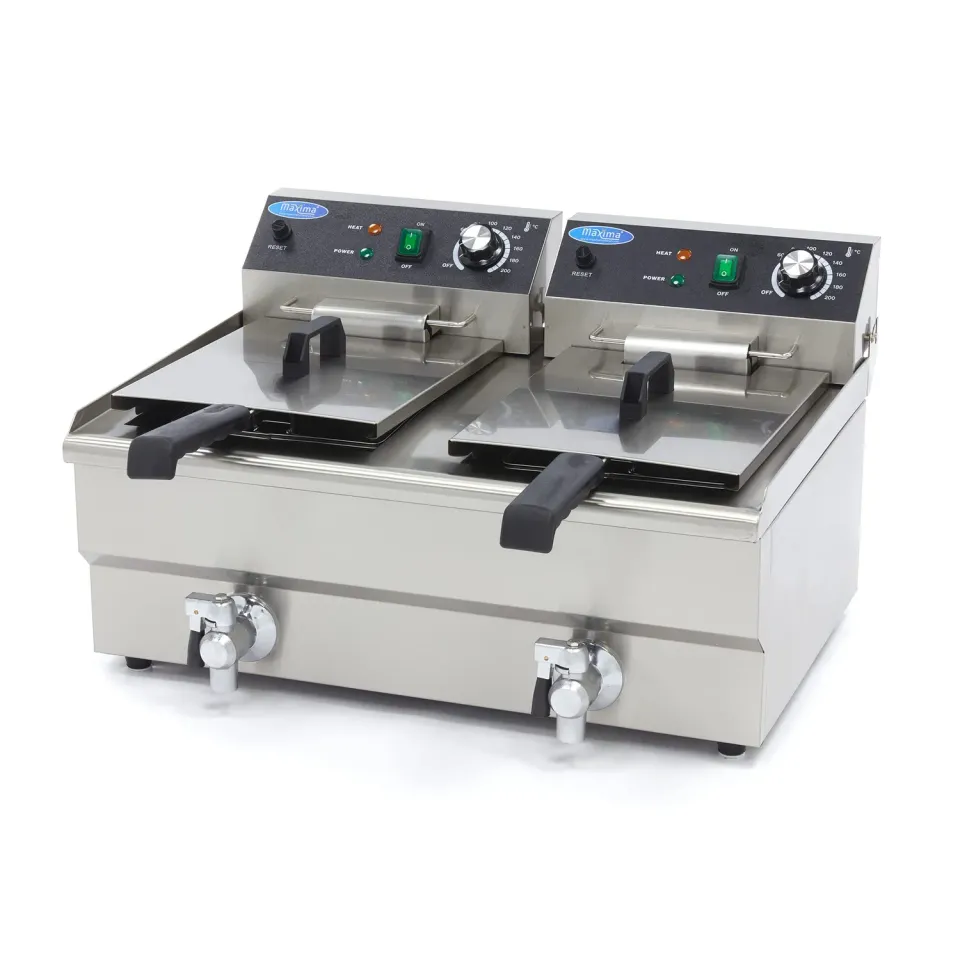 Maxima Friggitrice Elettrica 2x13L 2 Cestelli con Rubinetto