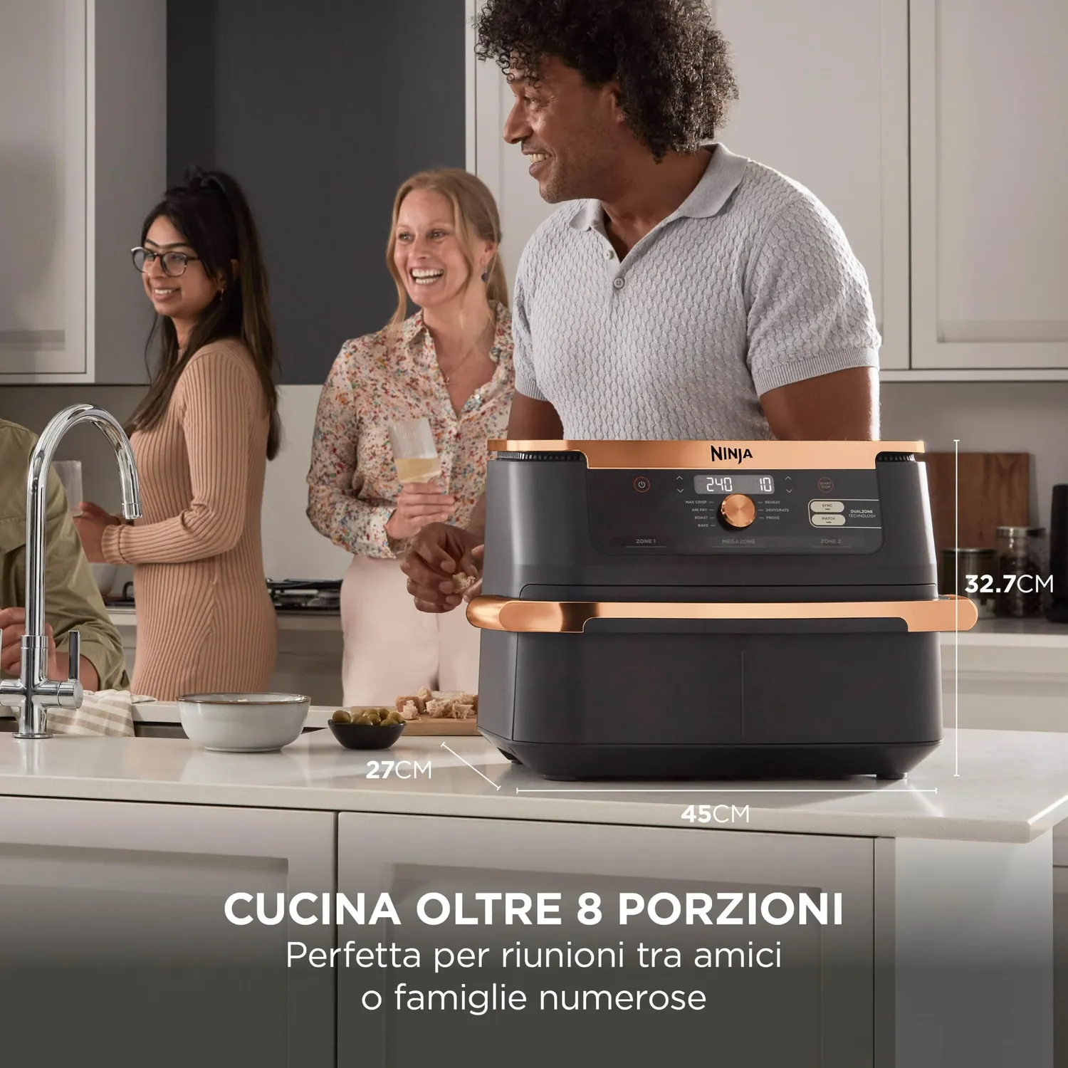Ninja FlexDrawer Friggitrice 10,4L Nero Rame con Pinze