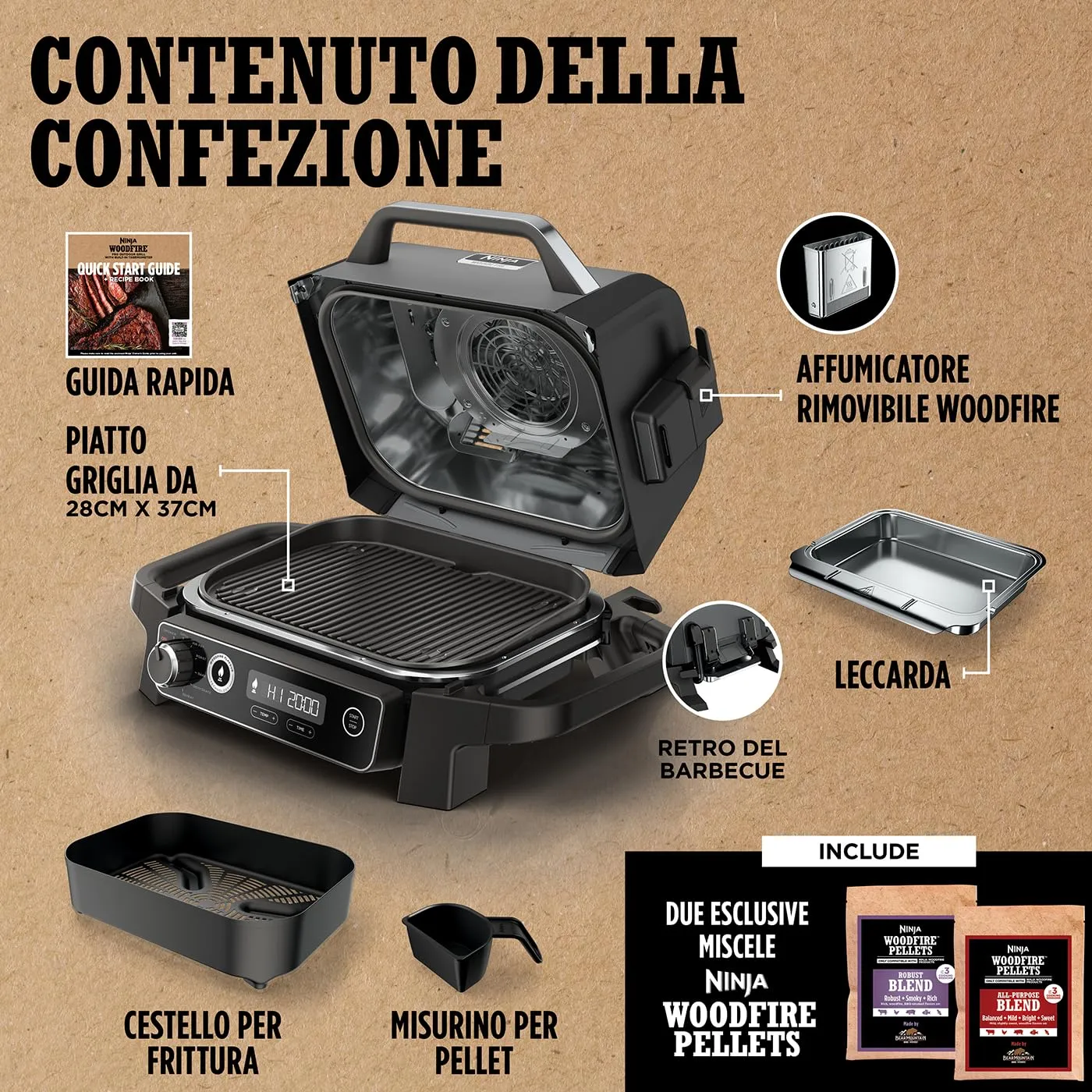 Ninja Woodfire barbecue elettrico 7in1 grigio