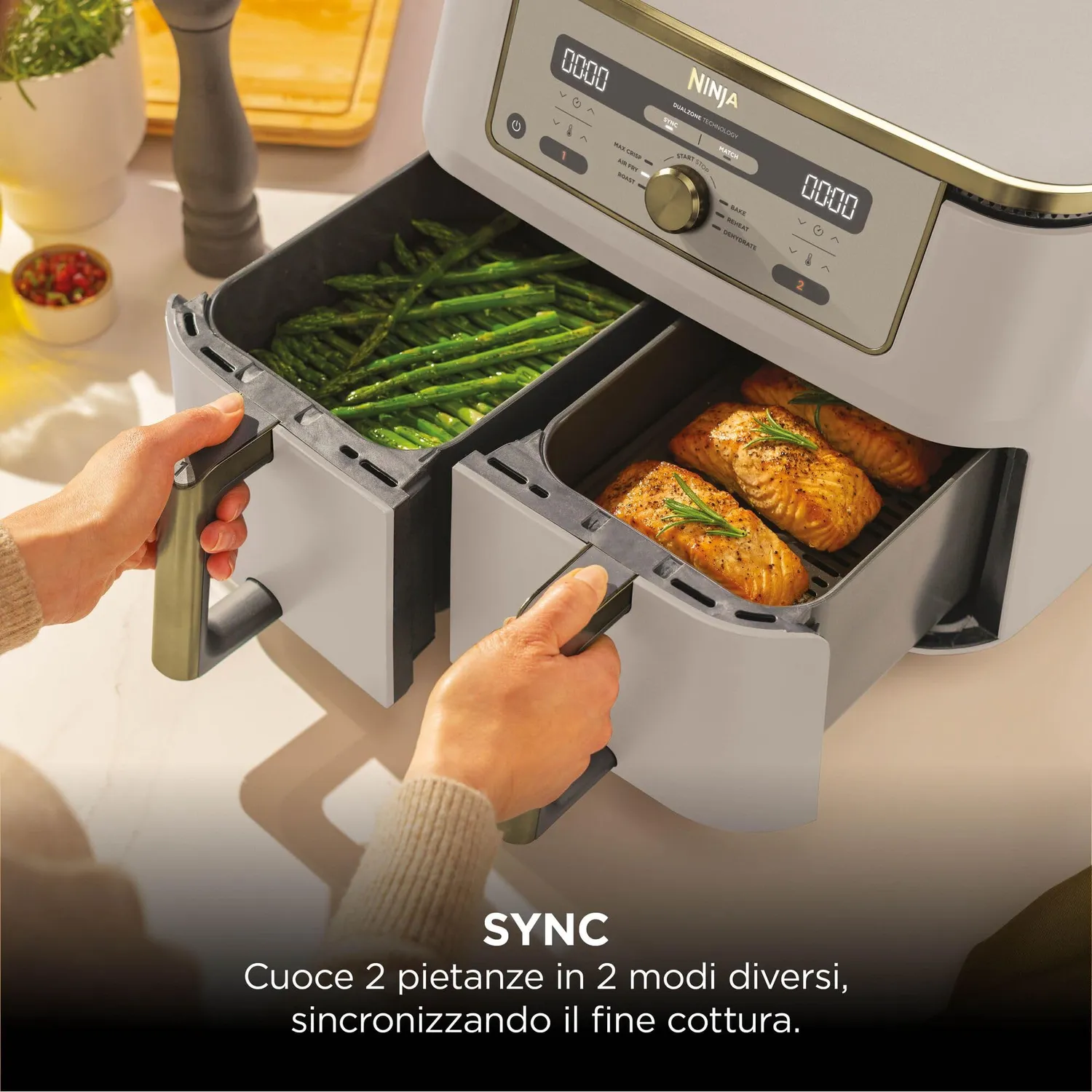 Ninja Dual Zone MAX friggitrice ad aria 9,5L pietra oro doppia