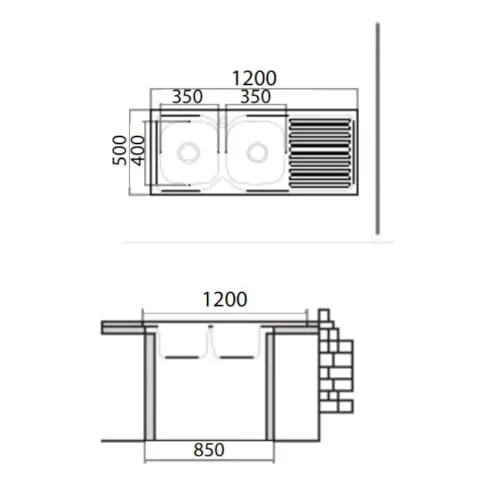 Samet 50 Series SA127 Lavello 2 Vasche 120x50 Sgocciolatoio Sx
