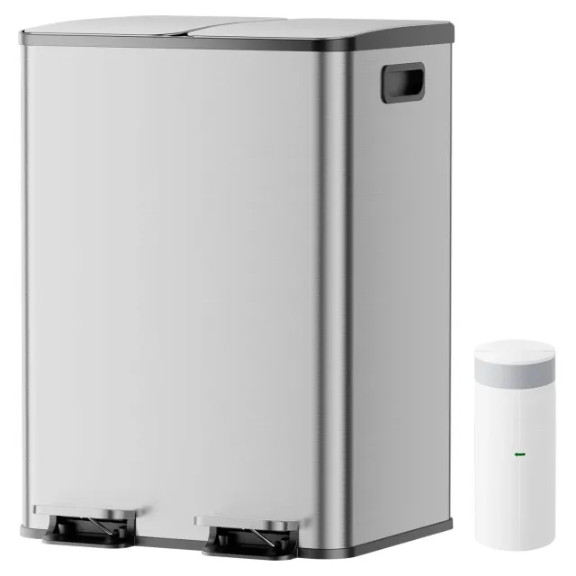 YASHE Pattumiera Doppia 2x20L Pedale Soft-Close Inox