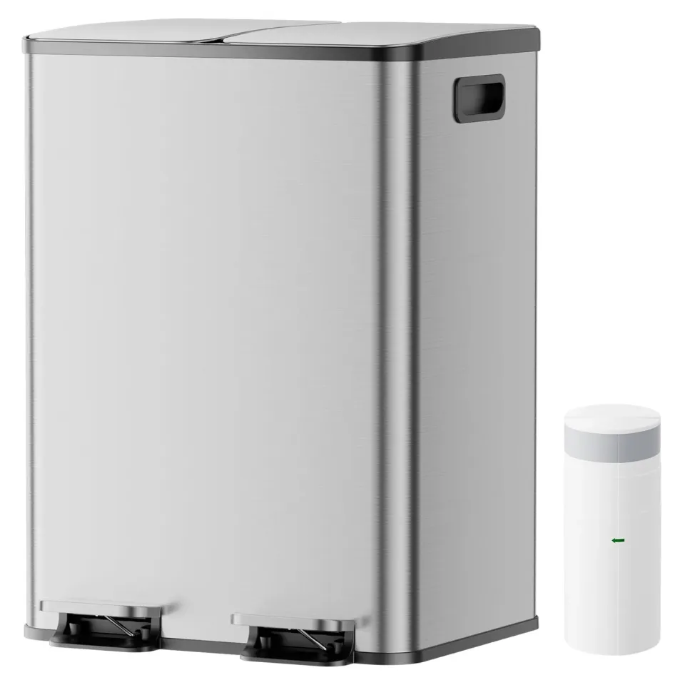 YASHE Pattumiera Doppia 2x20L Pedale Soft-Close Inox