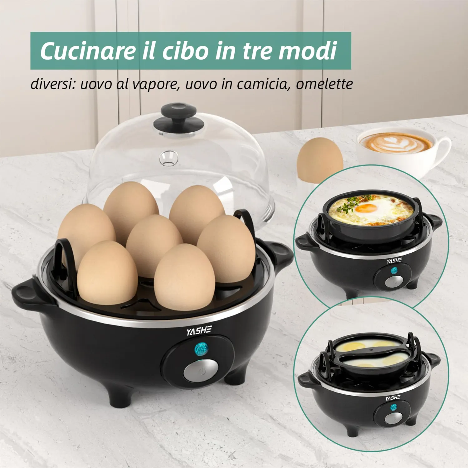 YASHE Cuociuova Elettrico 360W 7 Uova BPA Free