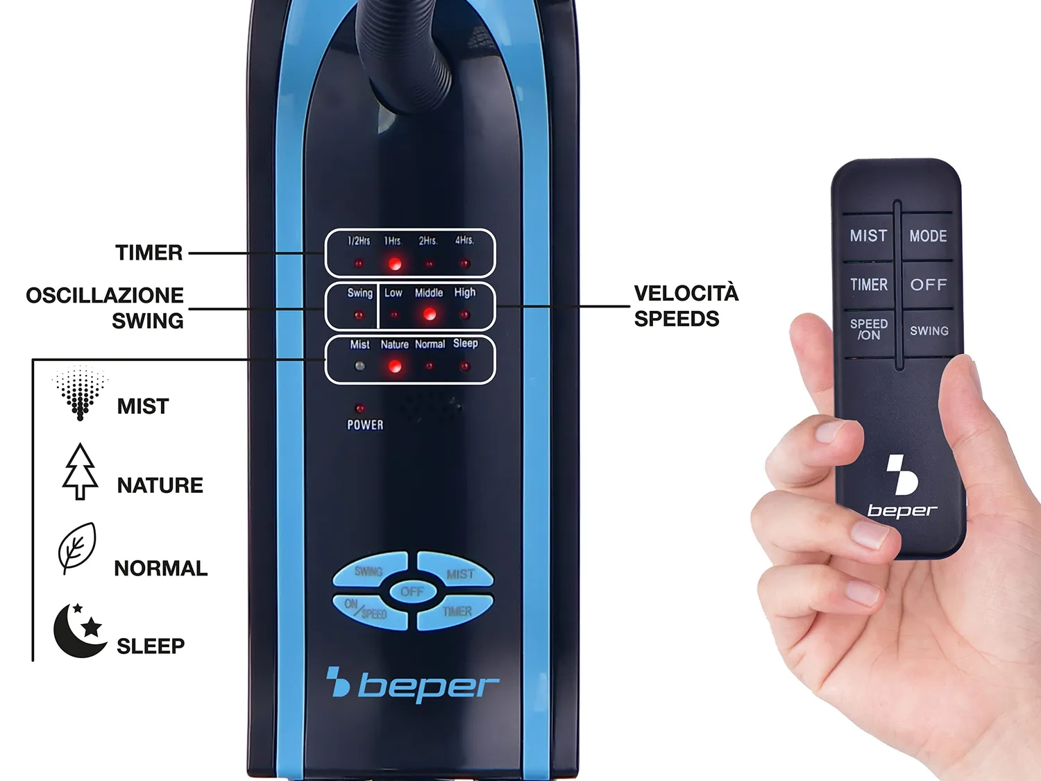 Beper VE.502 Ventilatore con Nebulizzatore 3L Telecomando