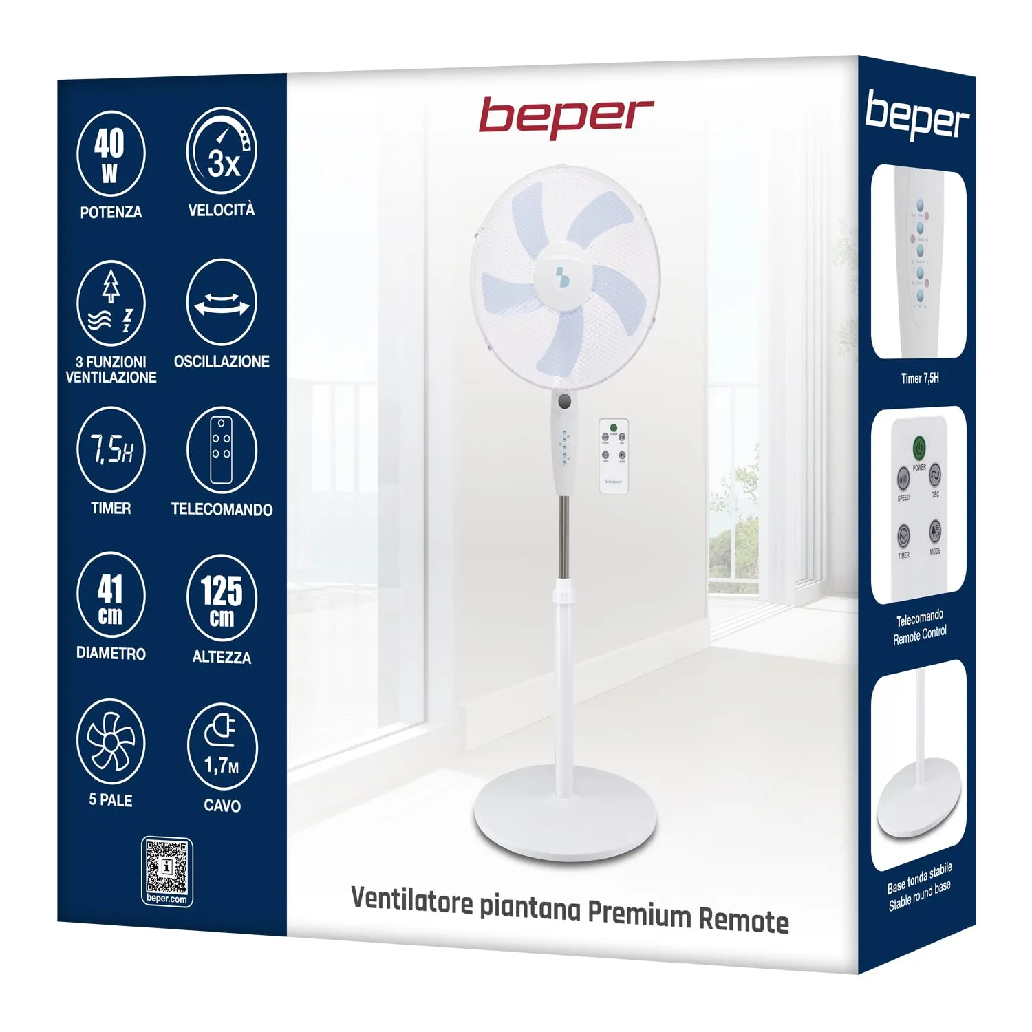 Beper P206VEN133 ventilatore piantana 40cm telecomando 3 velocità