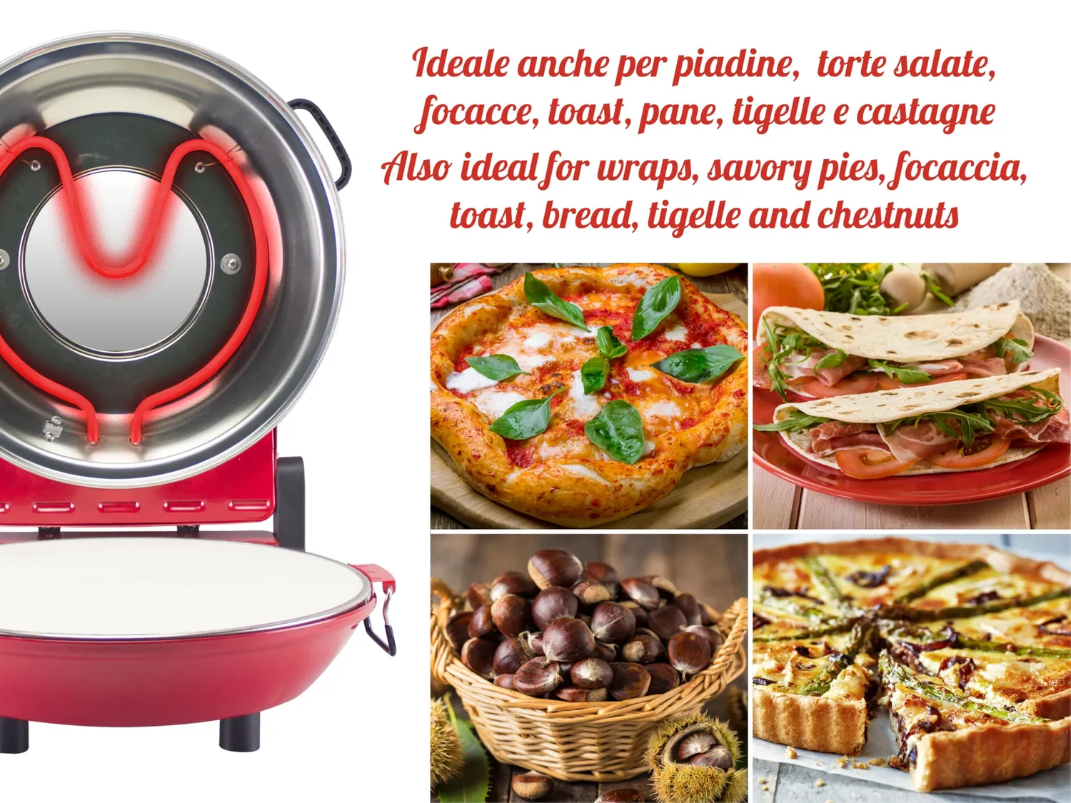 Beper P101CUD301 Forno Pizza 400°C Piastra 31 cm Rosso
