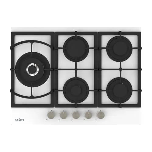 Samet Dafne70 piano cottura gas 5 fuochi vetro bianco