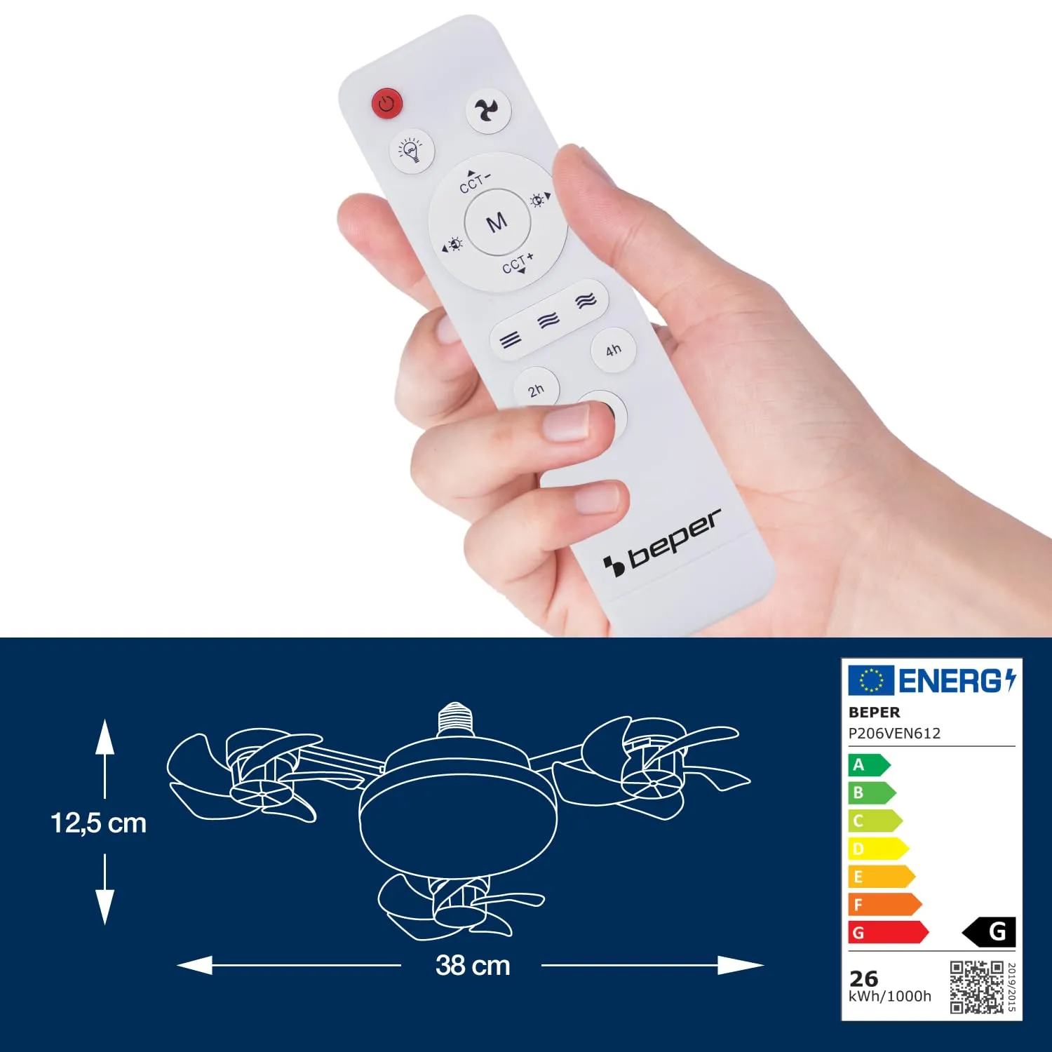 Beper P206VEN612 ventilatore da soffitto con luce e telecomando
