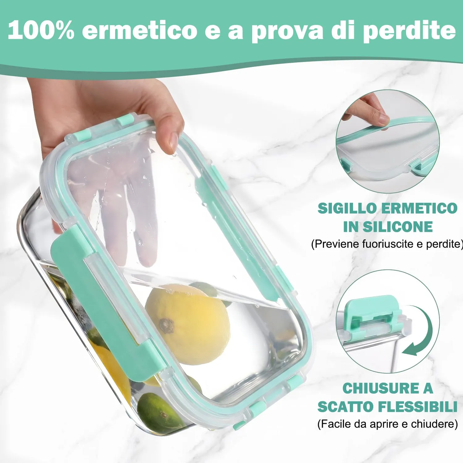 YASHE Set 10 Contenitori Vetro Alimenti 1040+370 ml Verde Ermetici
