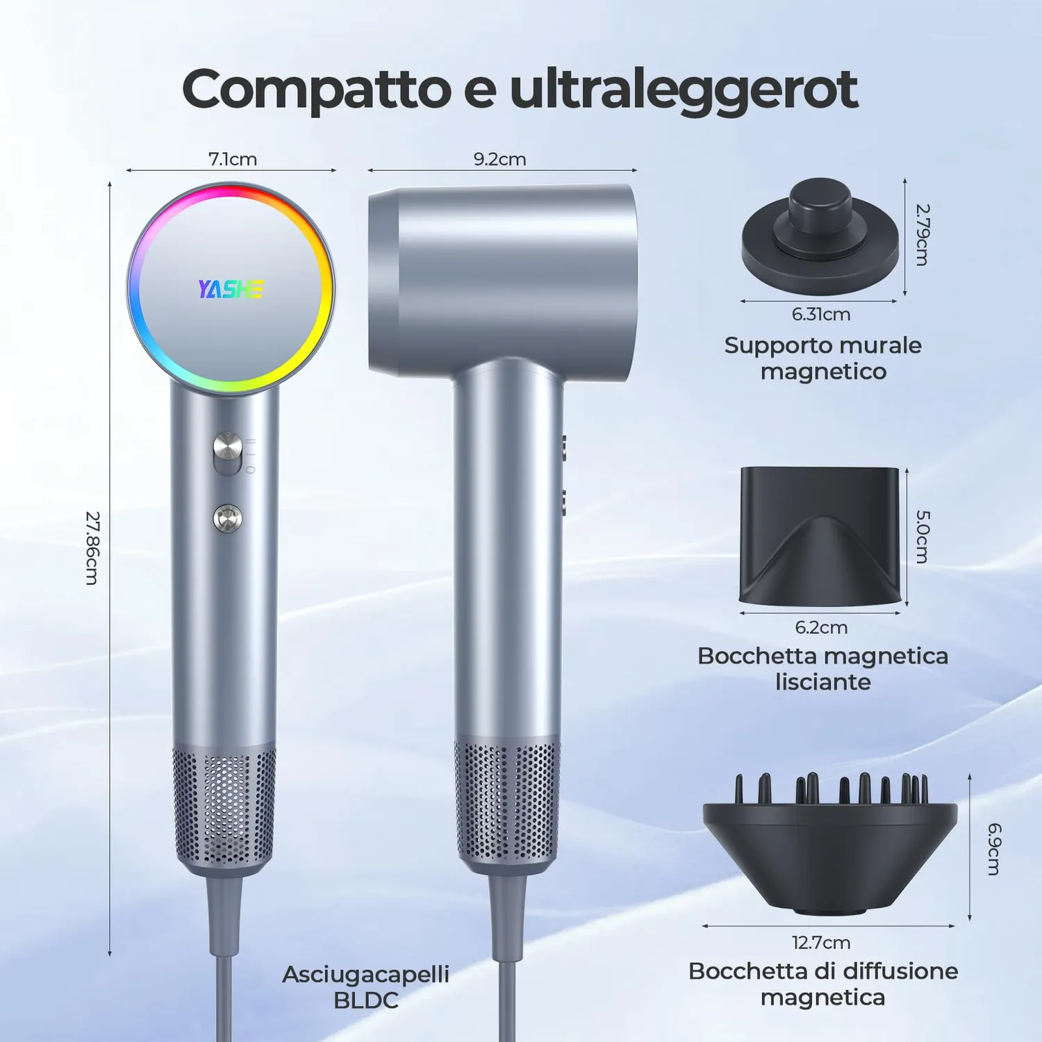 YASHE Asciugacapelli Ionico Blu 110000 giri con diffusore
