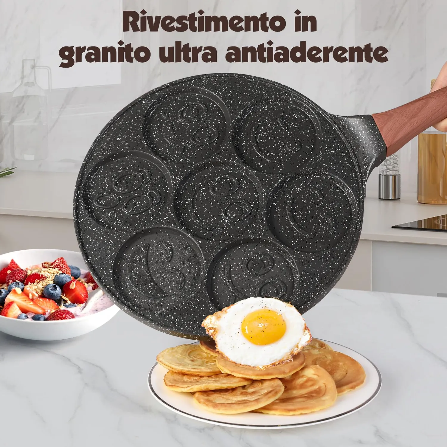 YASHE Smile Padella Pancake 7 Cavità Nero senza PTFE