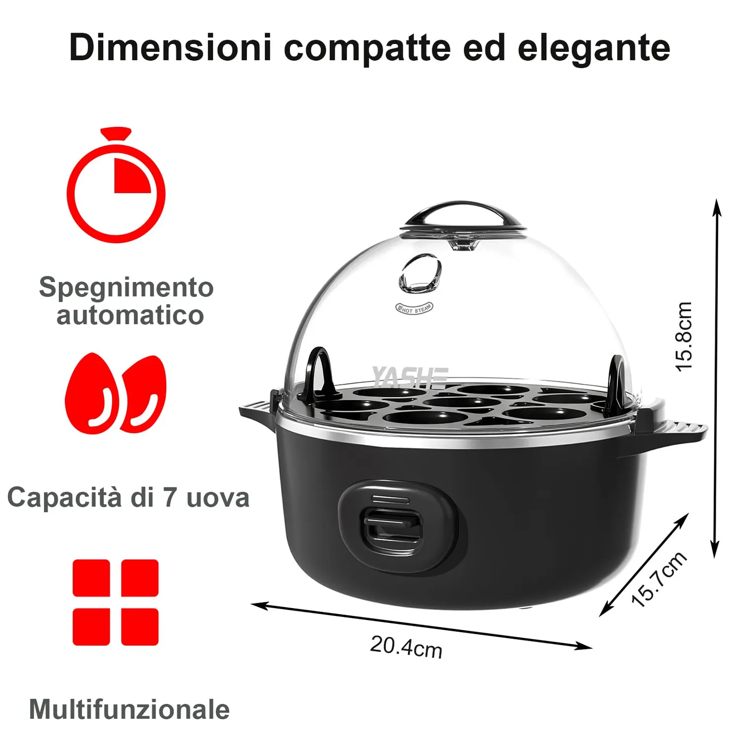 YASHE Cuociuova Elettrico 7 Uova Nero Automatico