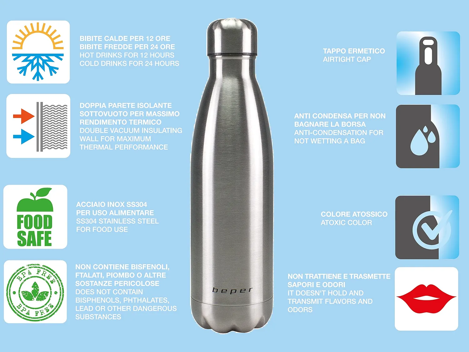 Beper BI.505 borraccia termica inox 500 ml argento