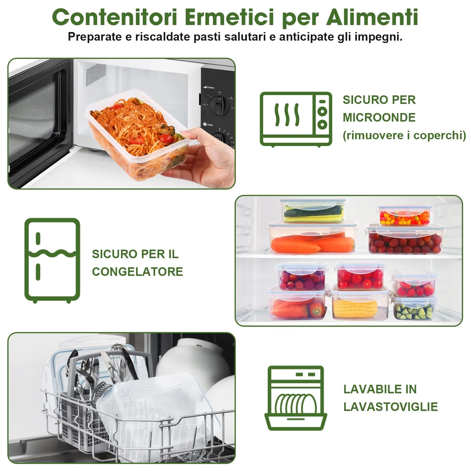 Yashe Contenitori Ermetici Alimenti Set 16 Pezzi Mist Formati