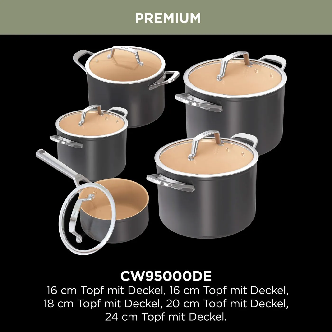 Ninja Extended Life Set 5 Pentole in Ceramica Antiaderente