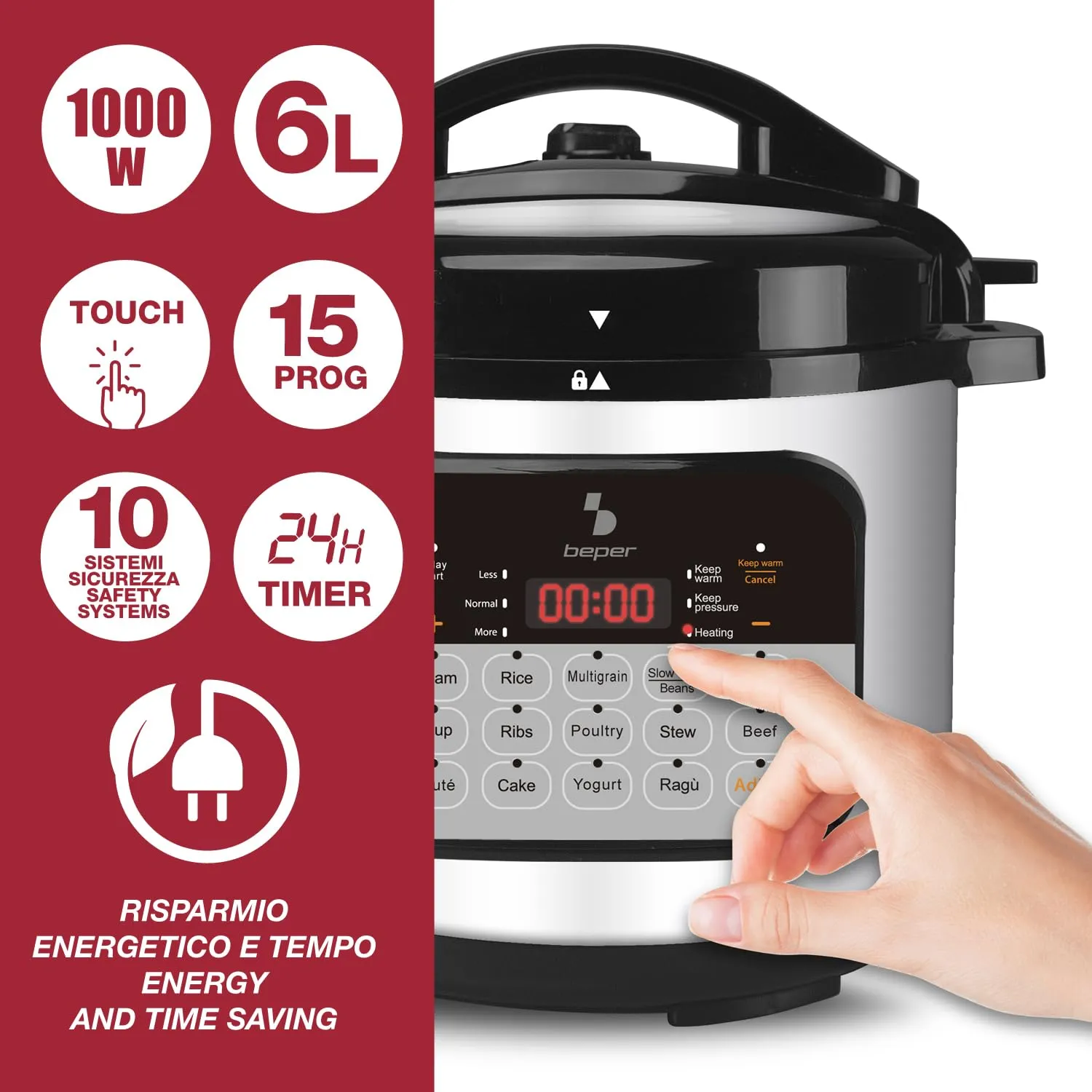 Beper P101COS002 Multicooker Pressione 6 Litri 1000W