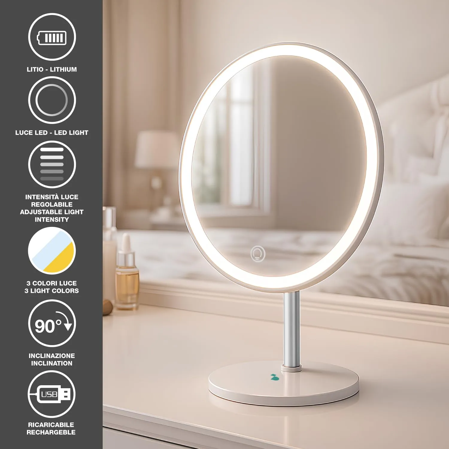 Beper P302VIS051 specchio trucco LED ricaricabile 3 luci USB-C