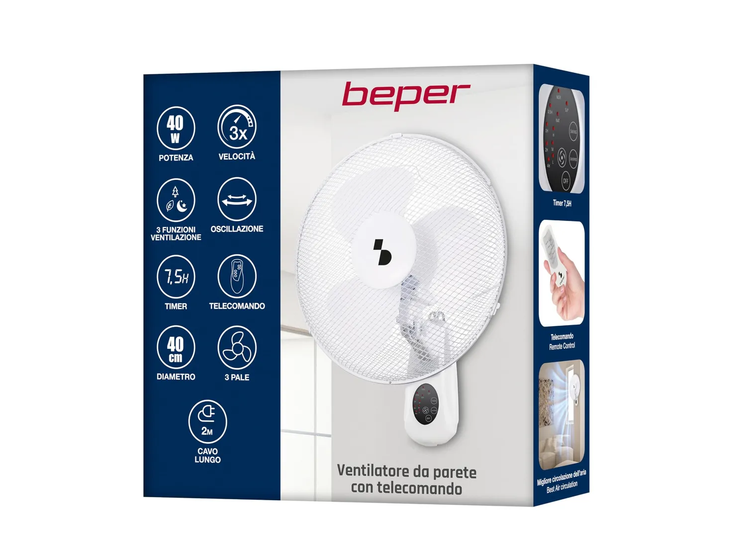 Beper P206VEN600 Ventilatore da Parete con Telecomando 40cm