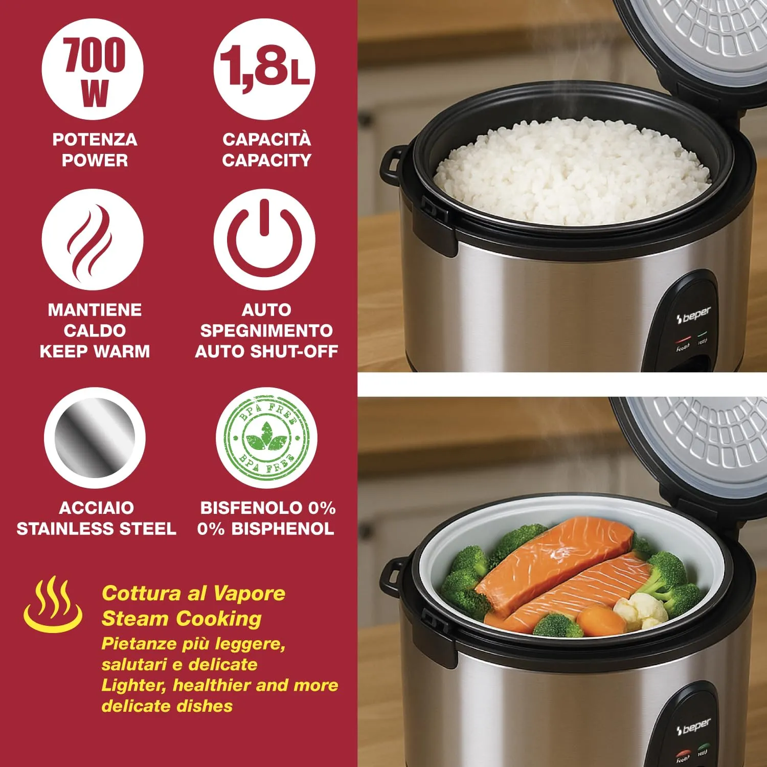 Beper Vaporé Max P101VAP020 cuociriso 1800g inox