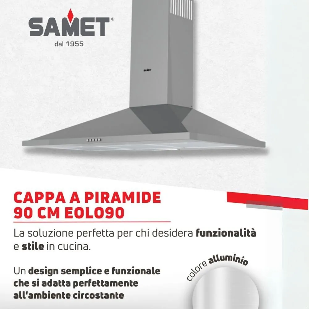 Samet Eolo90 Cappa Piramide 90 cm Inox Parete