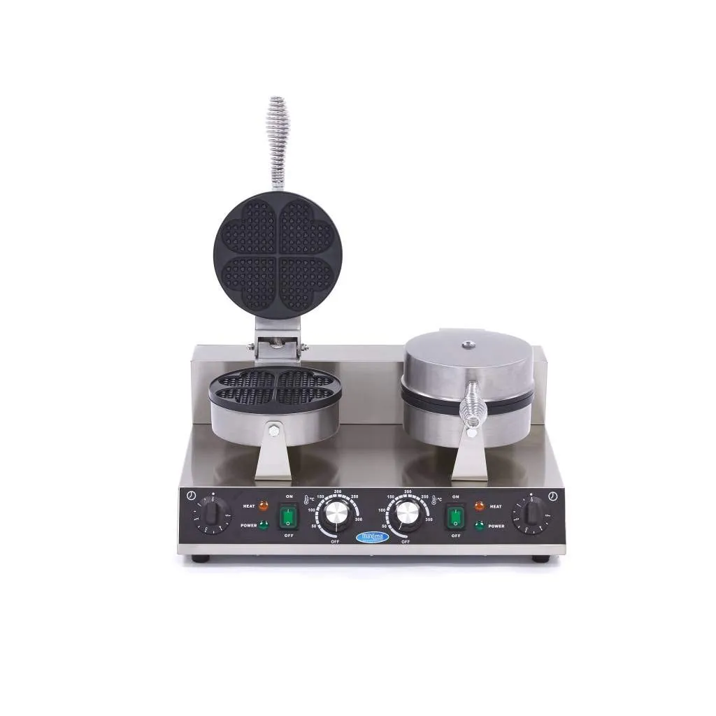 Maxima piastra waffle cuore doppia 2x1000 W antiaderente
