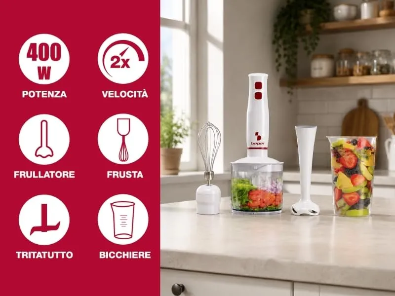 Beper P102FRU200 Frullatore Immersione 4in1 400W