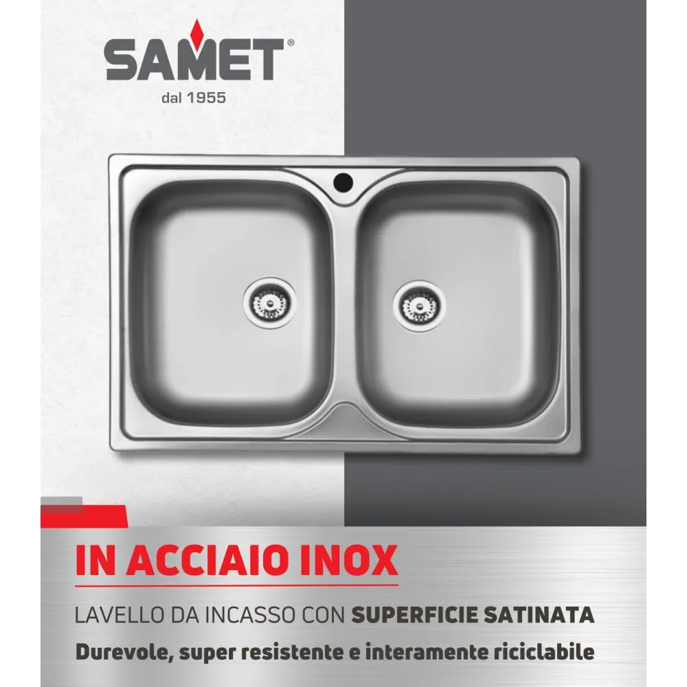 Samet lavello incasso due vasche acciaio inox 79x50 cm satinato