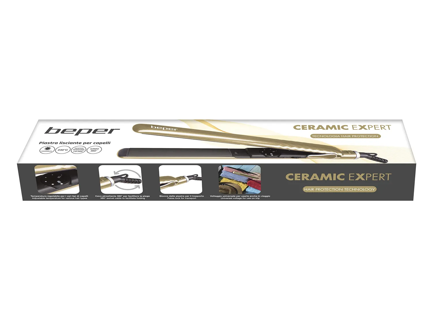 Beper 40.450GO piastra capelli gold ceramica 230°C
