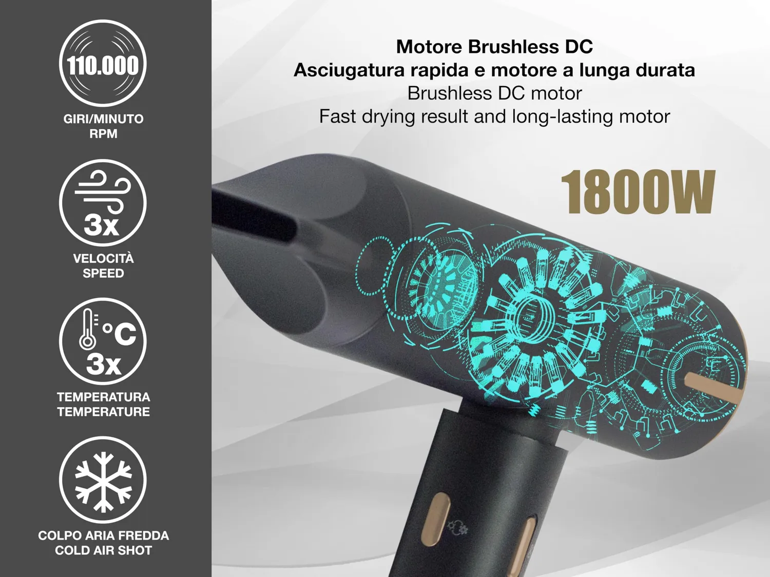 Beper P301ASC010 asciugacapelli brushless 1800W con diffusore