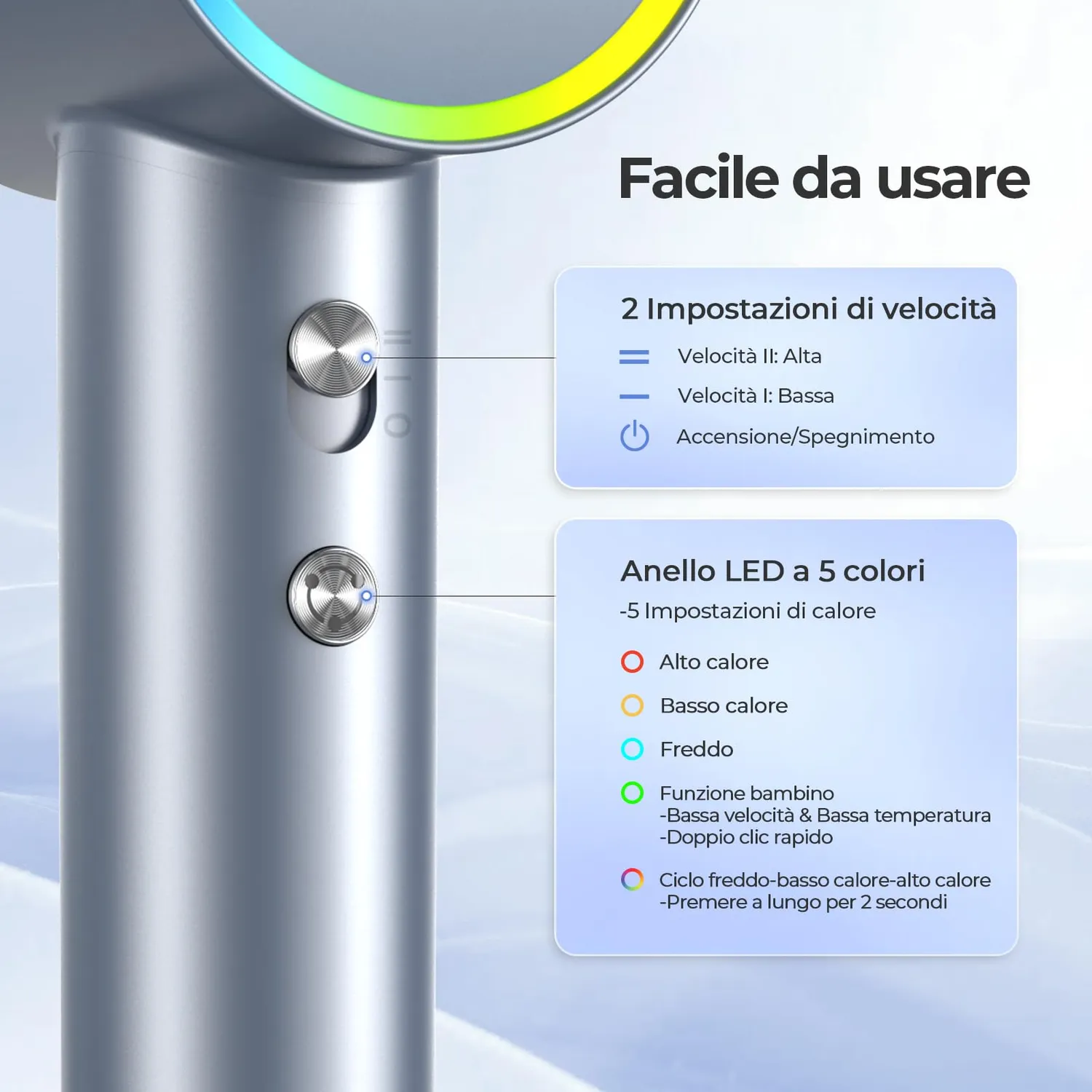 YASHE Asciugacapelli Ionico Blu 110000 giri con diffusore
