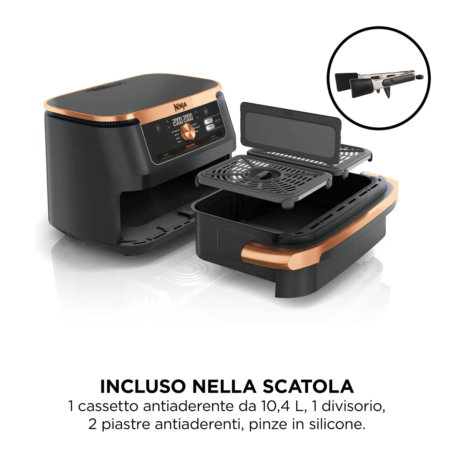 Ninja FlexDrawer Friggitrice 10,4L Nero Rame con Pinze