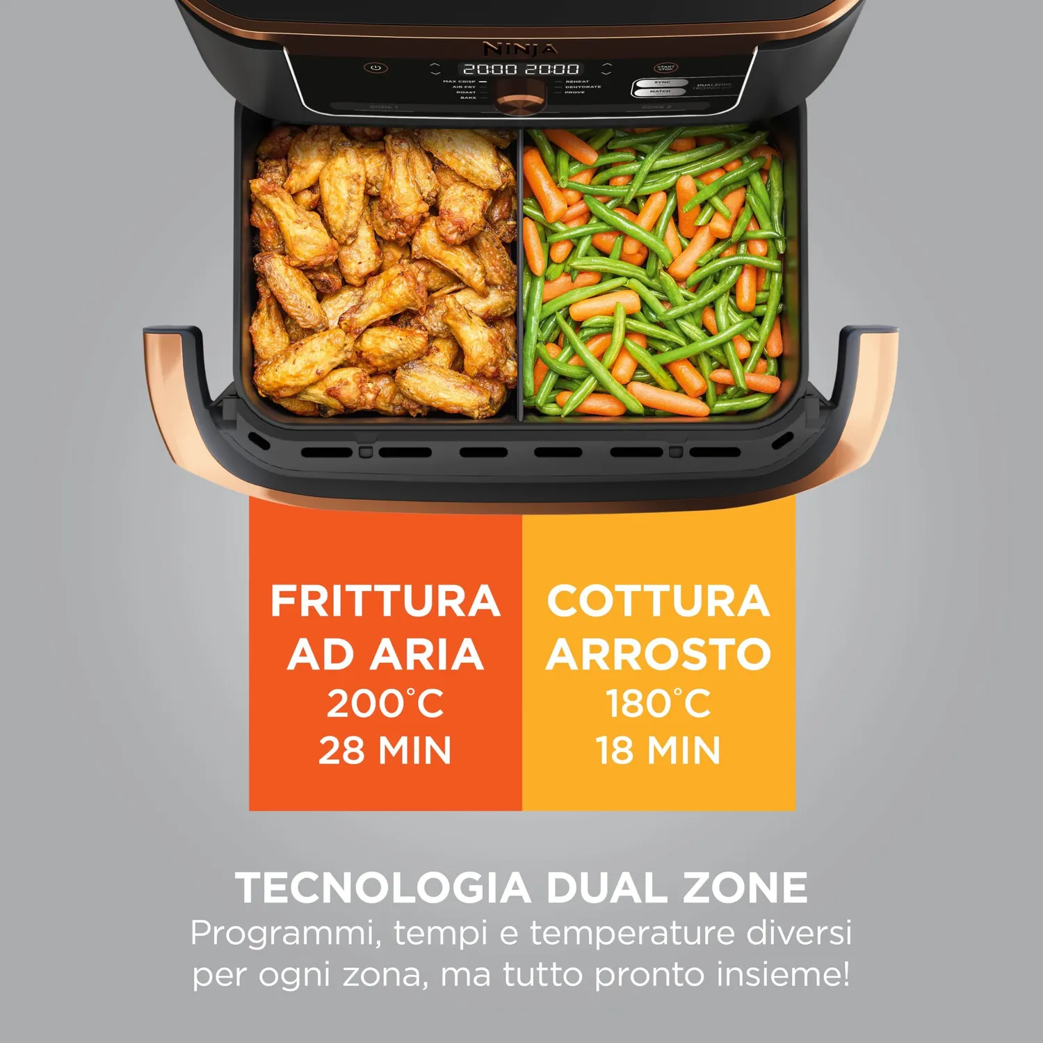 Ninja FlexDrawer Friggitrice 10,4L Nero Rame con Pinze