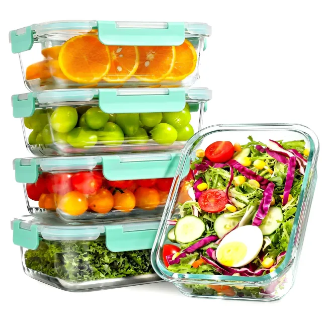 YASHE Set 5 Contenitori Vetro 1040ml Verde Ermetici